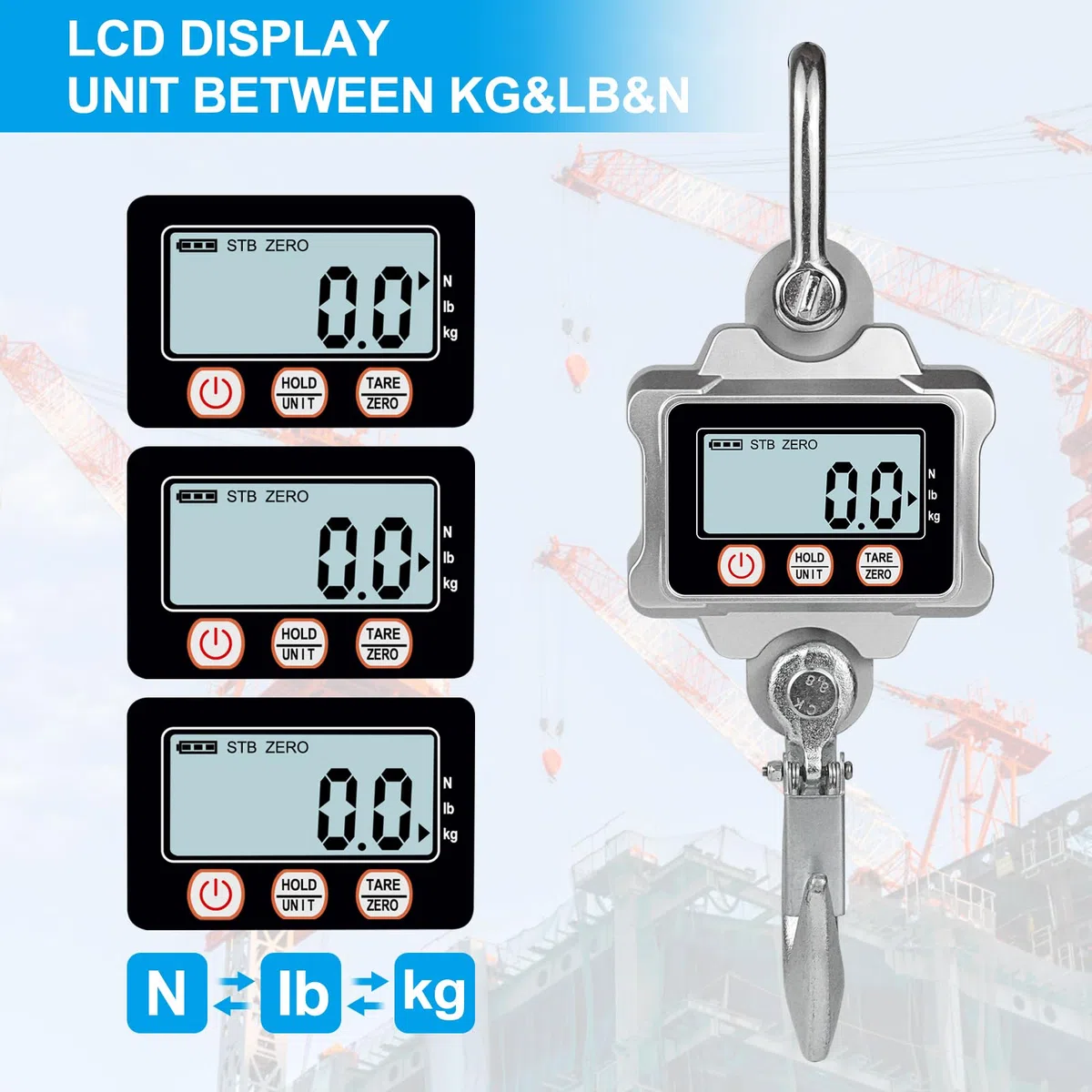 Hyindoor Kranwaage 1000kg Elektronische Digitale Hängewaage 1T Heavy Duty Crane Scale Industrie Kranwaage mit LCD Bildschirm