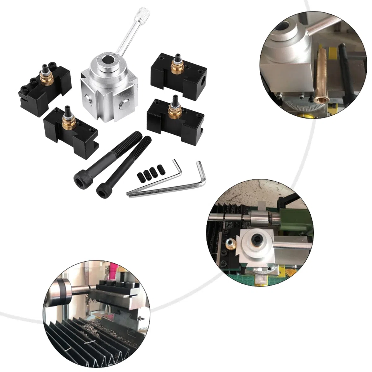 Drehmaschine Werkzeughalter, Schnellwechselhalter Drehbank Schnellwechsel Stahlhalter Drehmaschine Werkzeughalter Werkzeug Pfostenfräserhalter Schraubsatz Aluminiumlegierung