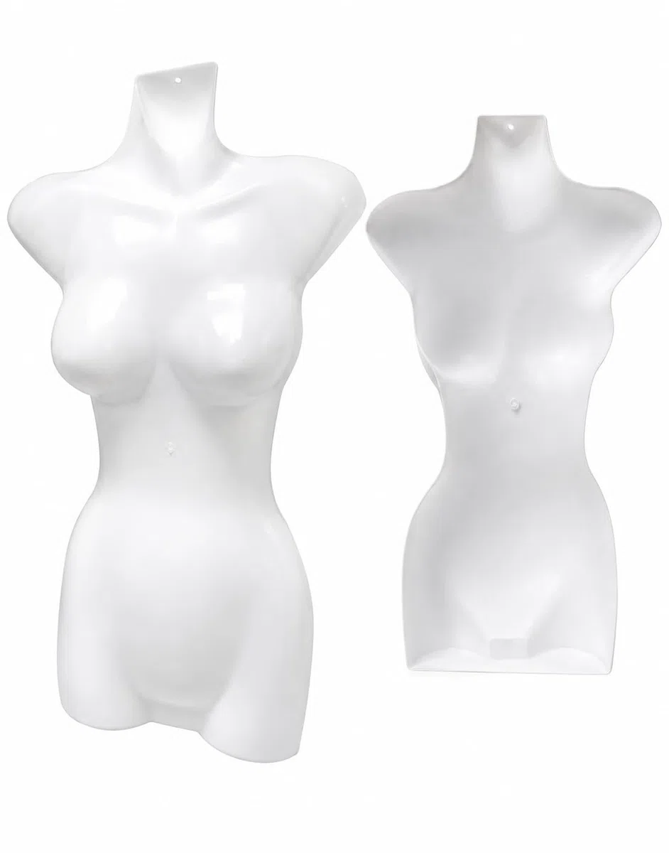 6er Set Torso Weiblich - 70 cm Damentorso aus Kunststoff - Mannequin Oberkörper Halbplastik in Farbe weiß - Mannequin Büste - Halbplastischer Damenbody - Puppe Figur - Schaufensterpuppe mit Haken