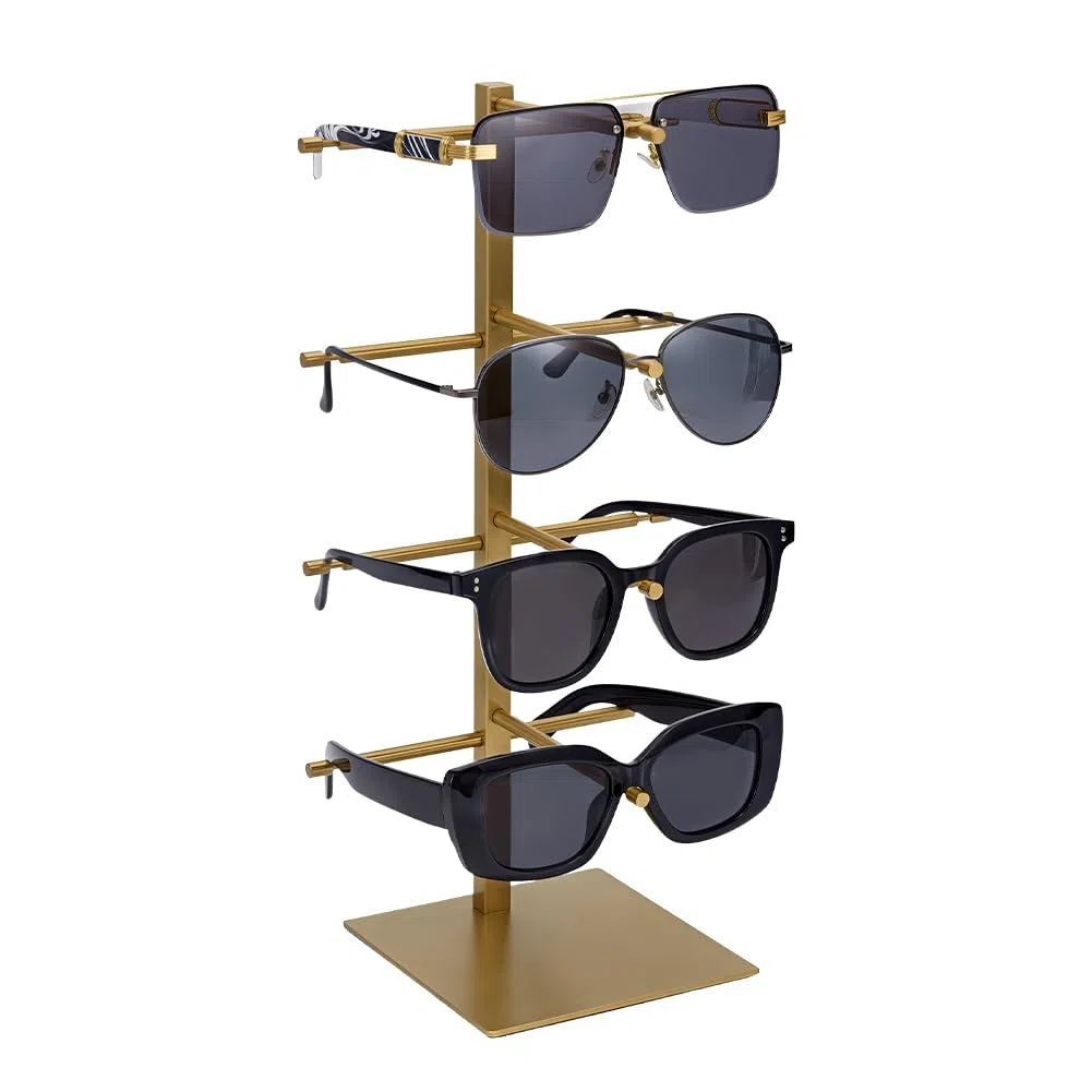 UNICRAFTALE Einstöckiger Goldener Sonnenbrillenständer Aus Edelstahl Mit Quadratischem Sockel (4cm /12x12x33.2 Zoll) – Ideal Für Zuhause Büro Boutique Oder Geschäft.