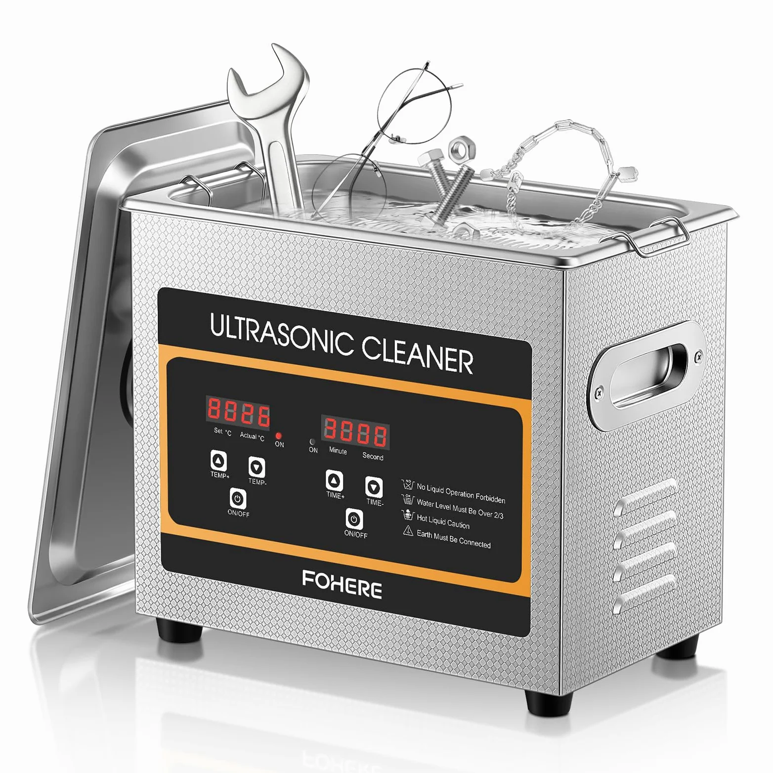 FOHERE Ultraschallreiniger Maschine, Professioneller digitaler Labor-Ultraschall-Teilereiniger mit Heizungstimer, für Schmuckaufbereitung, Autoteile (Ventile/Getriebe), Waffenteile (3.2L)