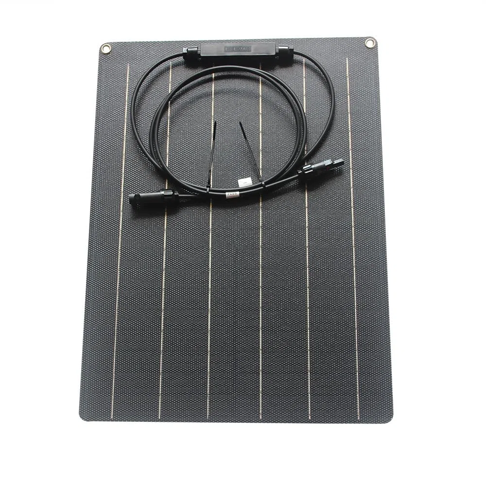 Flexibles Solarpanel 30W 18V, 21,5% hohe Effizienz ETFE monokristallines Solarladegerät IP67 wasserdicht alles schwarz für Autokaravan RV Boot Camper Van Dach Off-Grid