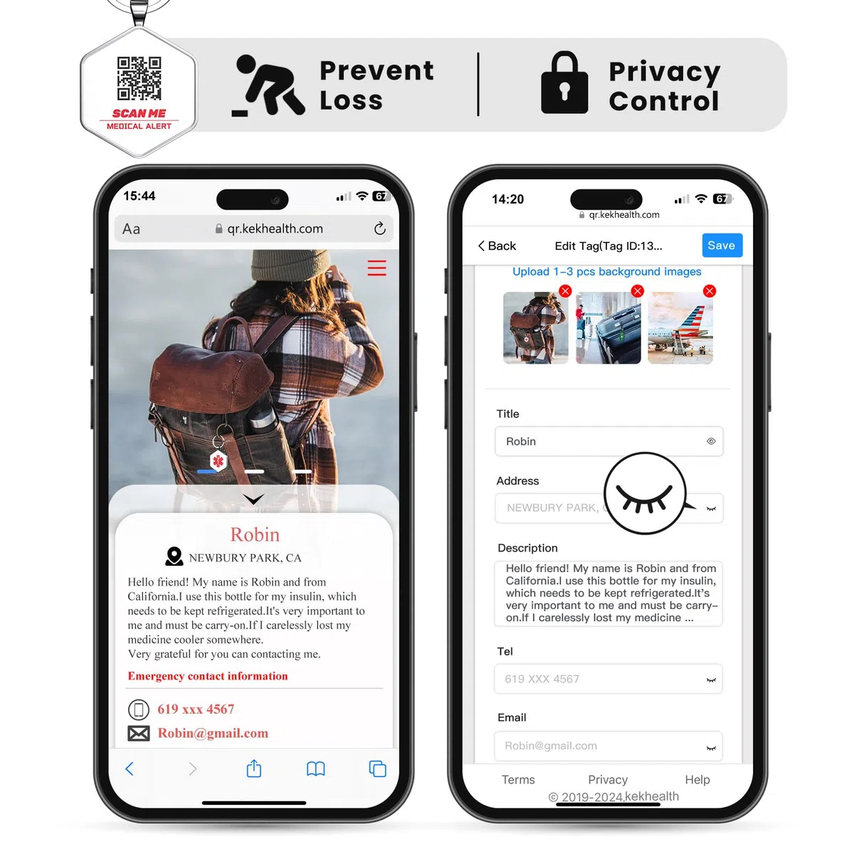 Medizinischer Notfallanhänger, personalisierbarer QR-Code, medizinischer ID-Warnhinweis mit Online-Vorlage, zum Ausfüllen von medizinischen Bedingungen, Allergien