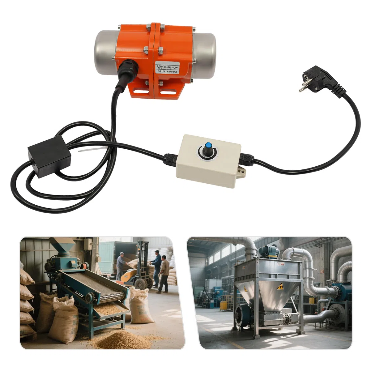 Vibrationsmotor mit Drehzahlregler, 220V Elektrischer Rüttler 1500-3000 U/min Mehrzweckmotor Vibrator Geräuscharm, Rüttelmotor Vibration Motor für Bergbau Metallurgie Kohle (100W)