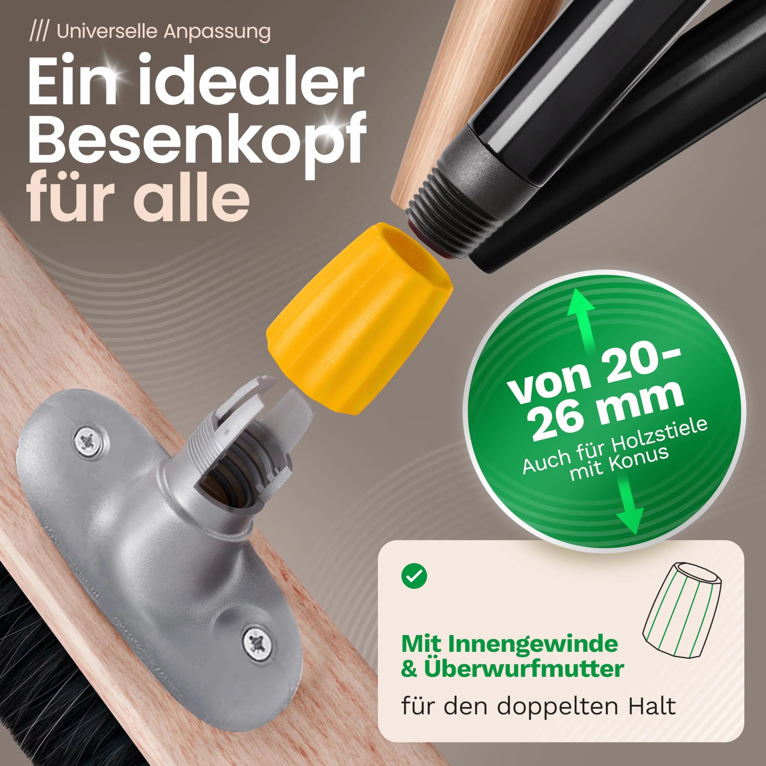 Novaliv 4X Besenkopf 40cm Rosshaar Mischung I Besen ohne Stiel Feinstaubbesen I Werkstattbesen Kehrbesen Hofbesen