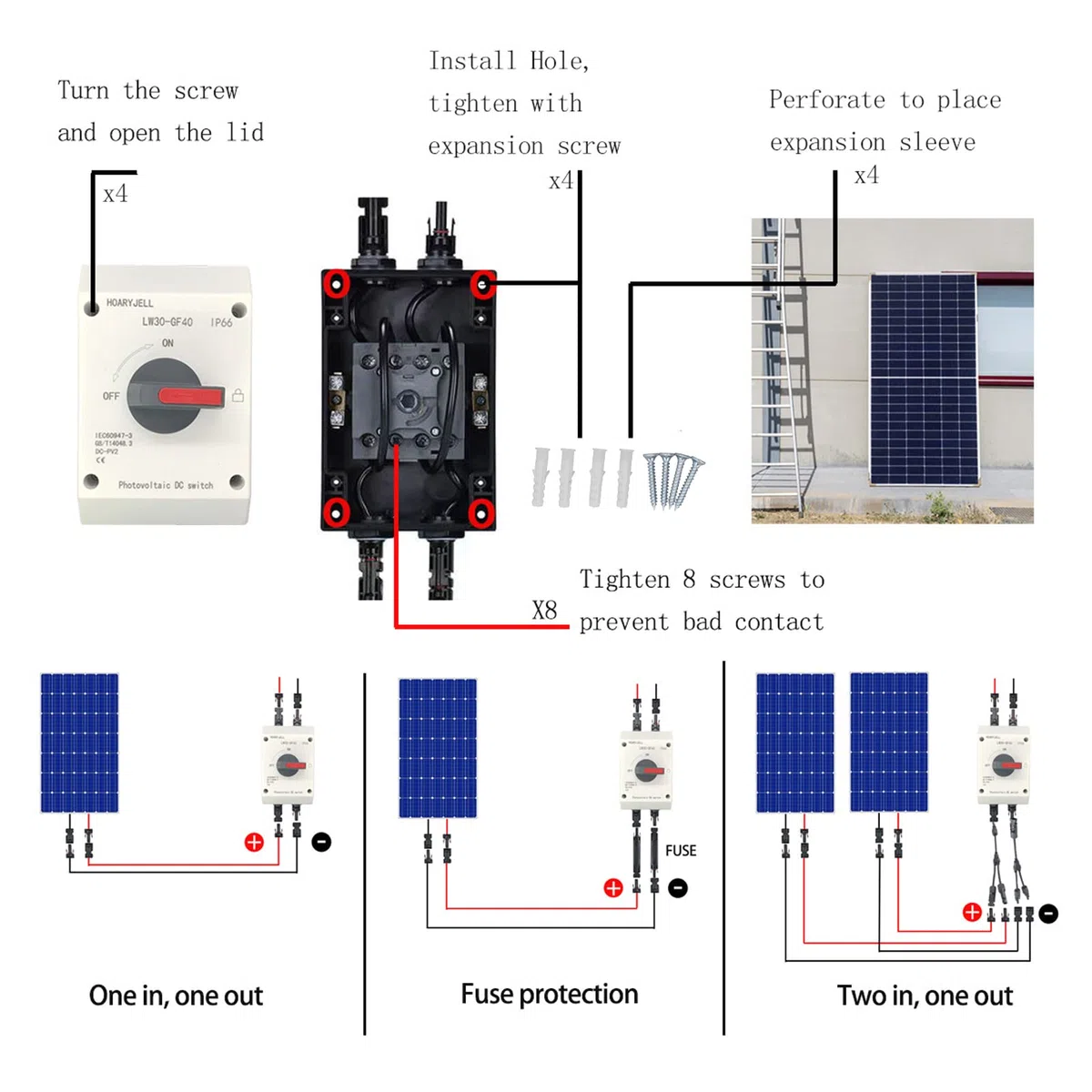Photovoltaic DC Isolator Solar Switch Solar Disconnect Switch Solar DC Switch IP66 1200V 32A 4P mit Kompakter Größe für Solarstromsysteme RVS -Boote Vom Gitter (Grundtyp)