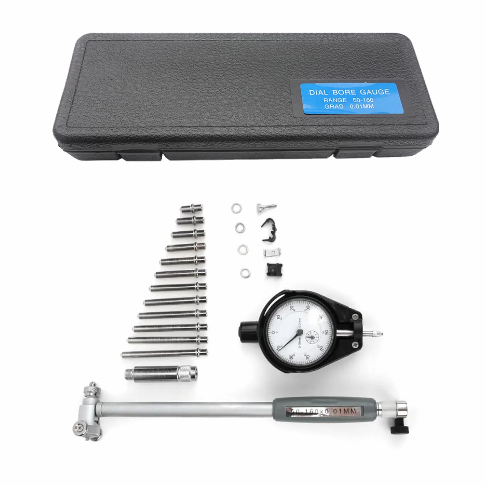 Innenmikrometer, Bohrungslehre Messuhr set 50-160mm Hohe Präzision 0,001mm Messuhr mit 12 Sonden, Innendurchmesser Messuhr Dial Bore Gauge Industriemesswerkzeug