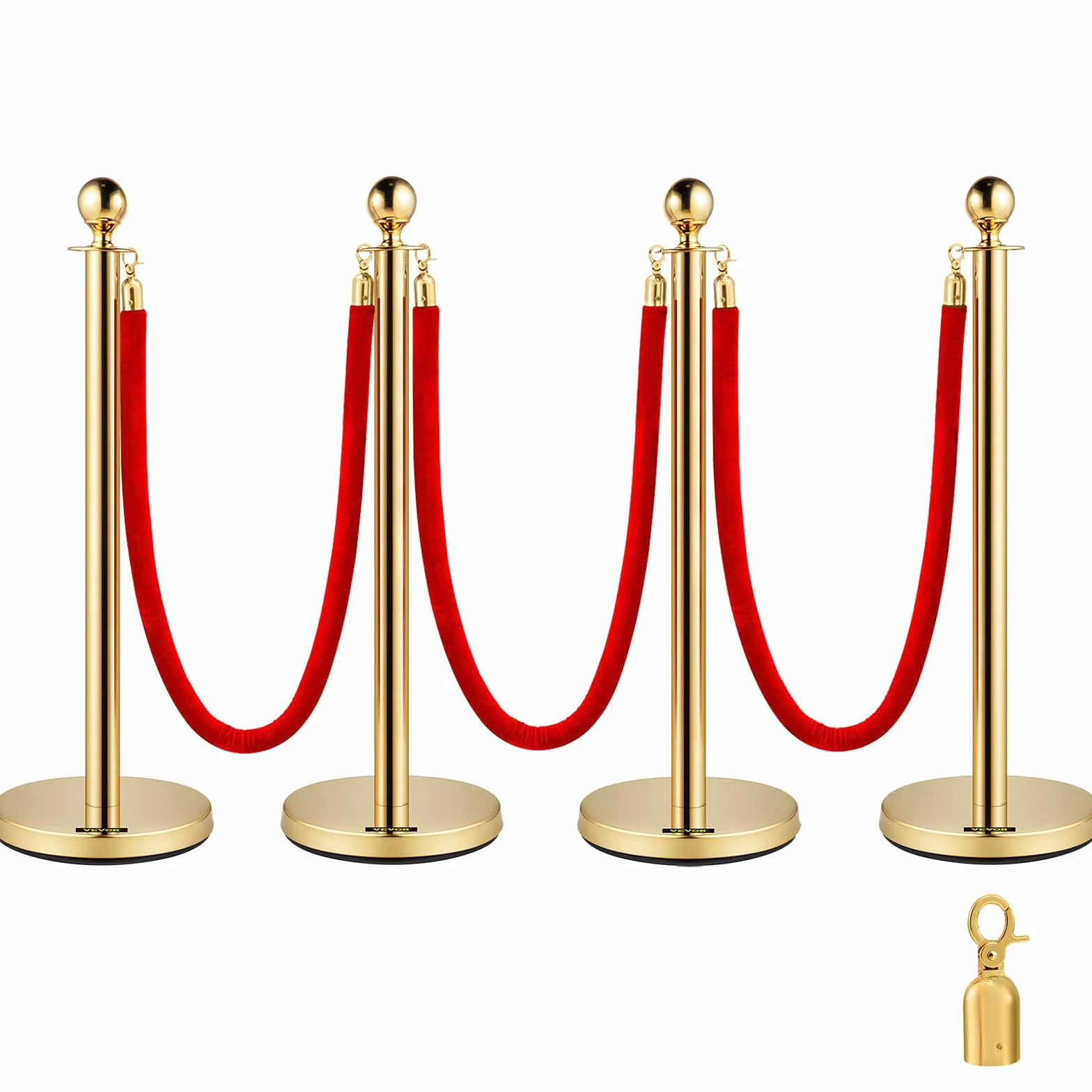 Mophorn Ausziehbarer Klebebandhalter, 4 Set, Sicherheitsbarrieren mit 3 Saiten, Seillänge: 1,5 m, goldfarben