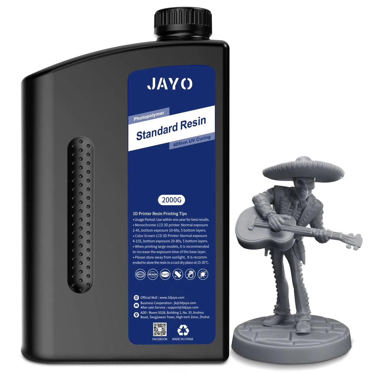 JAYO 3D Drucker Harz 2KG, 405nm UV Standard Fast Curing Photopolymer Resin für 4K/6K/8K LCD DLP SLA 3D Drucker, Hohe Präzision, Geringe Schrumpfung, Dunkelgrau 2000g