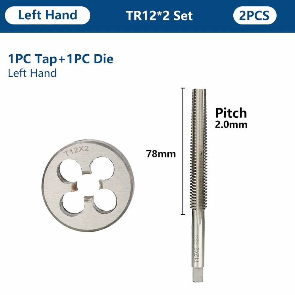 2 stücke Linkshänder HSS Trapezgewinde Tap und Die Set TR8 TR10 TR12 TR14 TR16 TR16 Metrische Schraube Tap-Matcher Linke Handgewinde Werkzeuge-TR12x2.