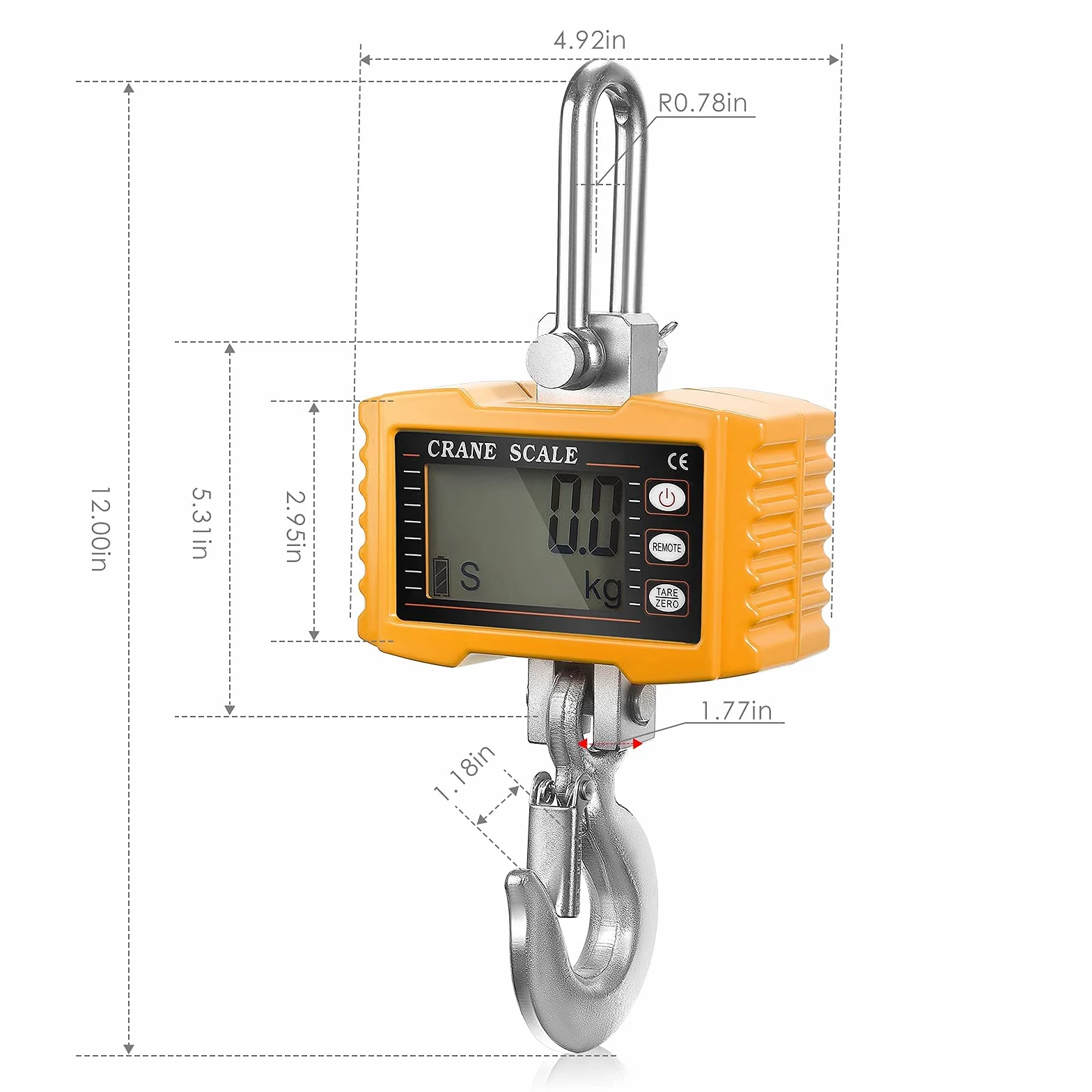 Hängewaage Digitalgewicht 2200lbs/1000kg Industriell Kranwaage Hochleistungs-Hängewaage für Bauernhöfe Tragbare elektronische Hängewaage 1T (A)