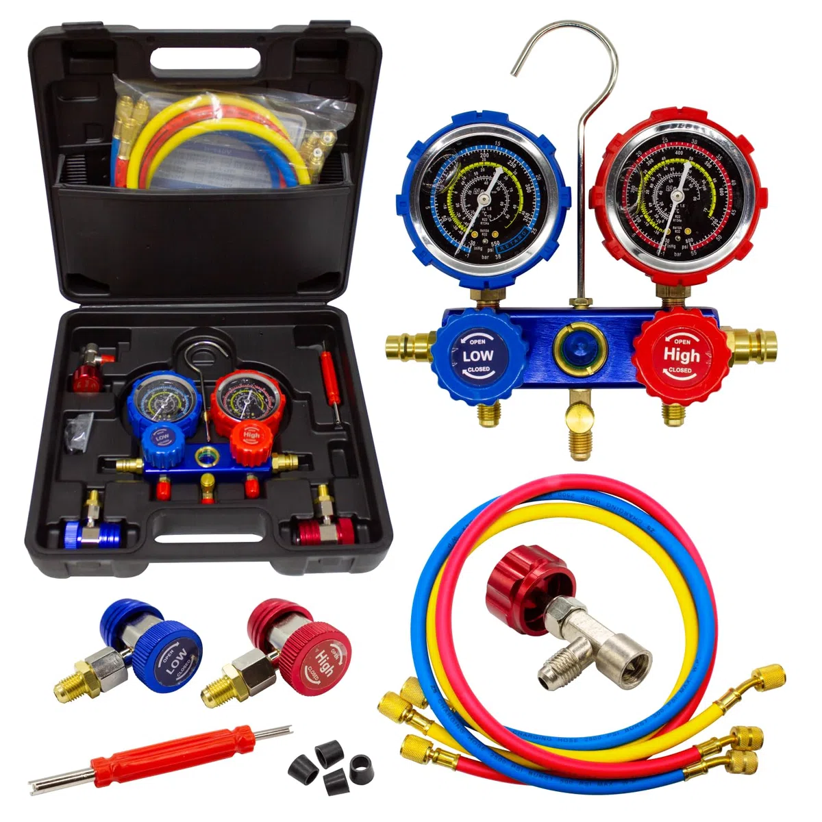 Manometer mit Glyzerin Koffer Set für Klimaanlage, R32, R410, R134, vibrationsfrei