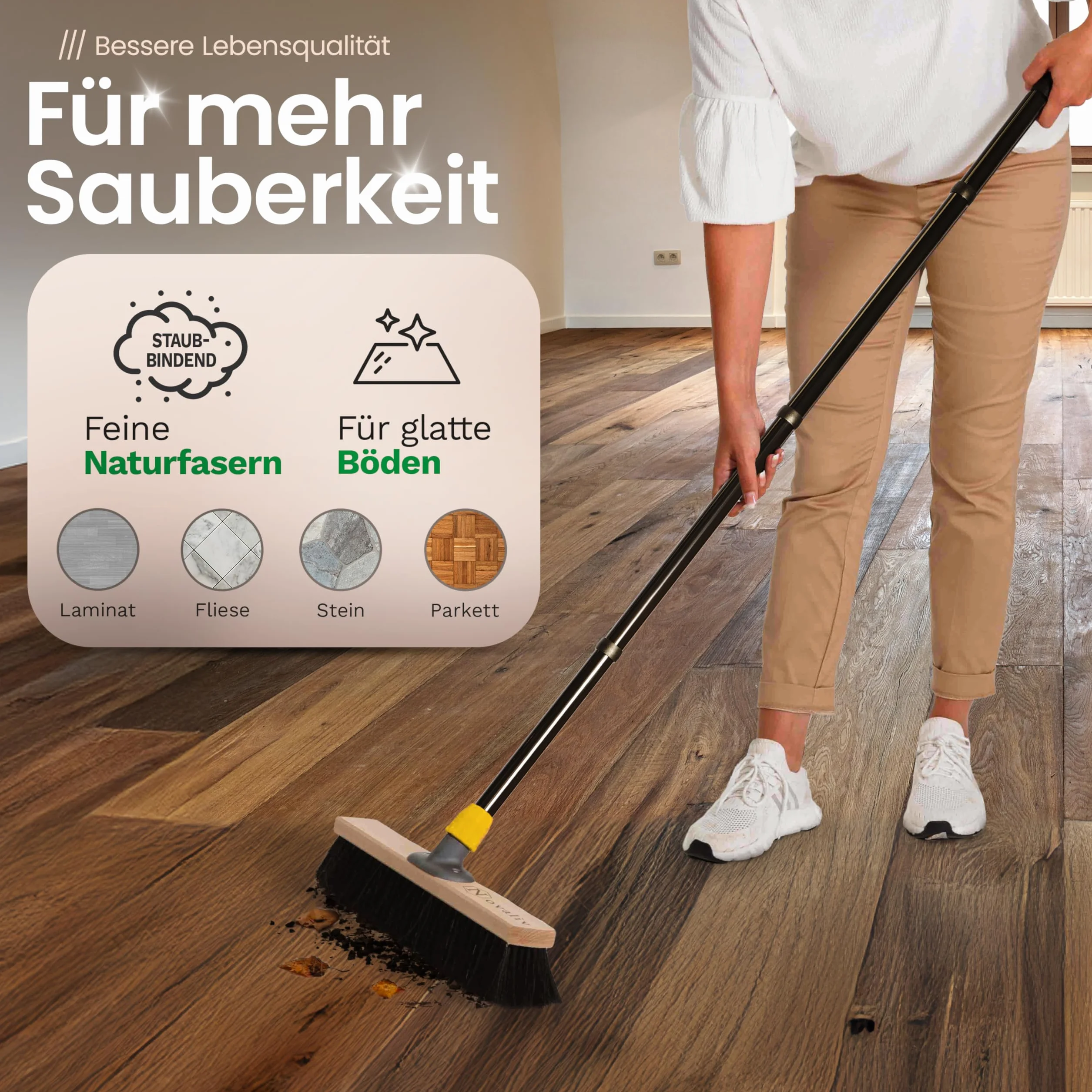 Novaliv 4X Besenkopf 40cm Rosshaar Mischung I Besen ohne Stiel Feinstaubbesen I Werkstattbesen Kehrbesen Hofbesen