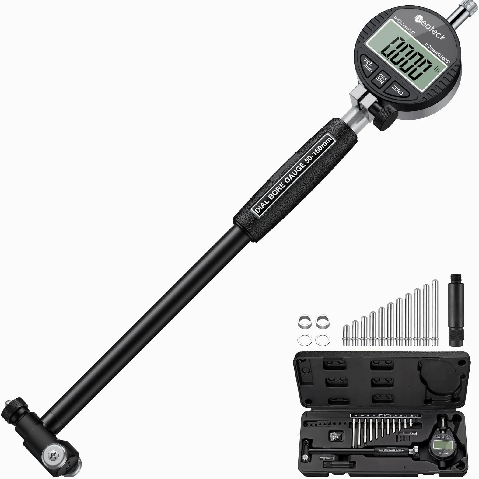 Neoteck Bohrungslehre Messuhr Set 50-160 mm Innendurchmesser Messuhr Aluminiumlegierung Hohe Präzision 0,01 mm Dial Bore Gauge Industriemesswerkzeug Schwarz