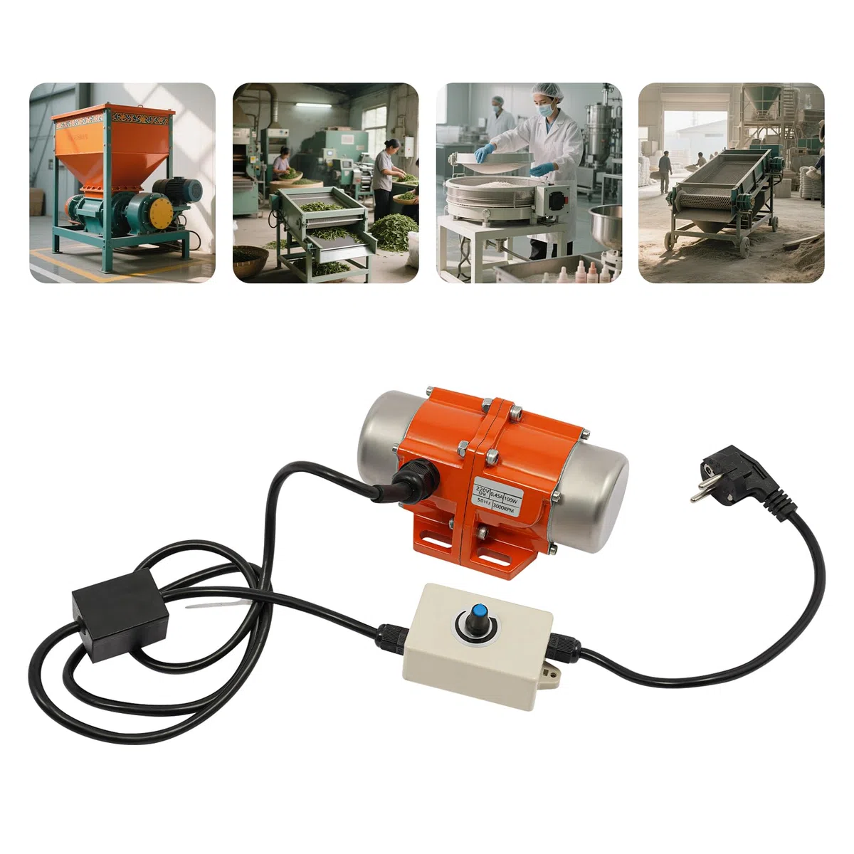 Vibrationsmotor mit Drehzahlregler, 220V Elektrischer Rüttler 1500-3000 U/min Mehrzweckmotor Vibrator Geräuscharm, Rüttelmotor Vibration Motor für Bergbau Metallurgie Kohle (100W)