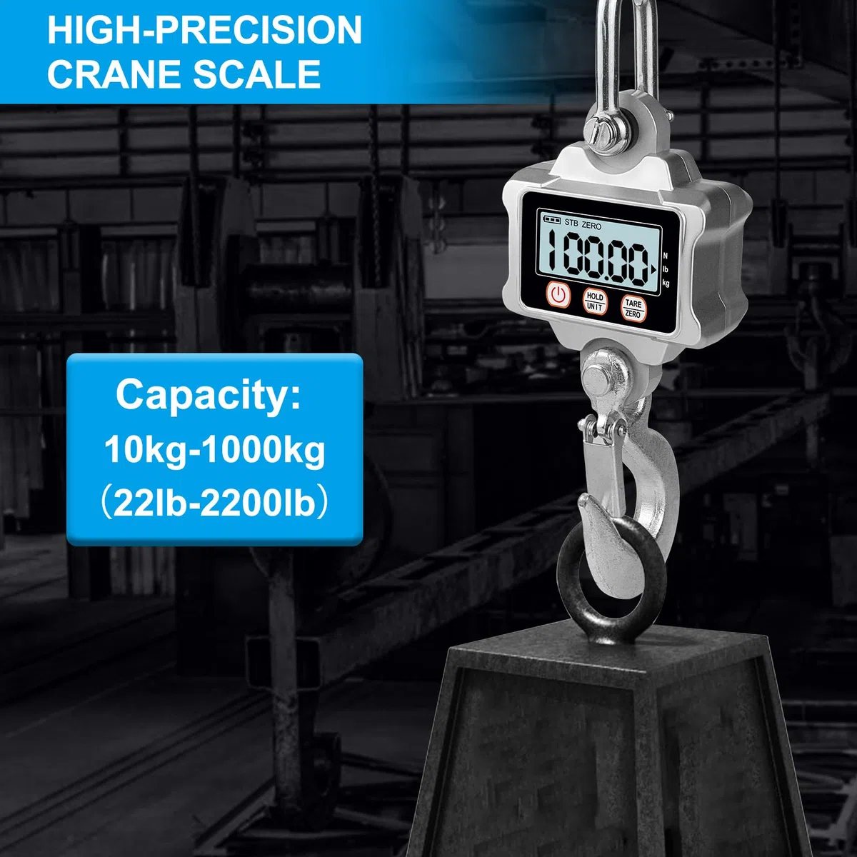Hyindoor Kranwaage 1000kg Elektronische Digitale Hängewaage 1T Heavy Duty Crane Scale Industrie Kranwaage mit LCD Bildschirm