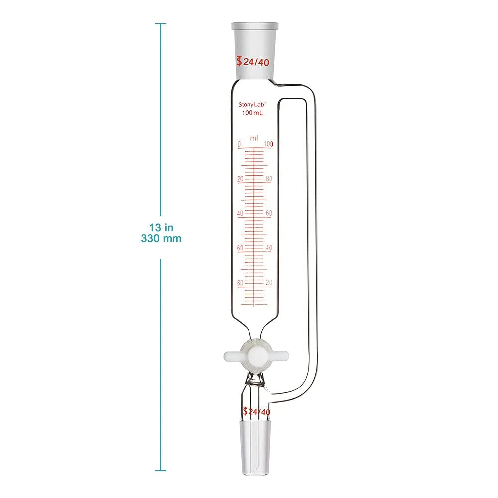 stonylab Druckausgleich Glastropftrichter mit Abgestufter Zugabe, Borosilikatglas Tropftrichter Addition Funnel Labortrichter mit 24/40 Gelenk und PTFE Absperrhahn (24/40 Joint, 100 ml)