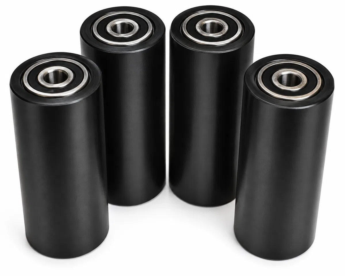 4X Polyamid Rollen Ø40mm mit Kugellager – Nylon Laufrollen Schwarz – Bis 100 kg Tragkraft pro Rolle – Hochbelastbare Kunststoffrollen für Maschinen, Werkbank & Transportwagen