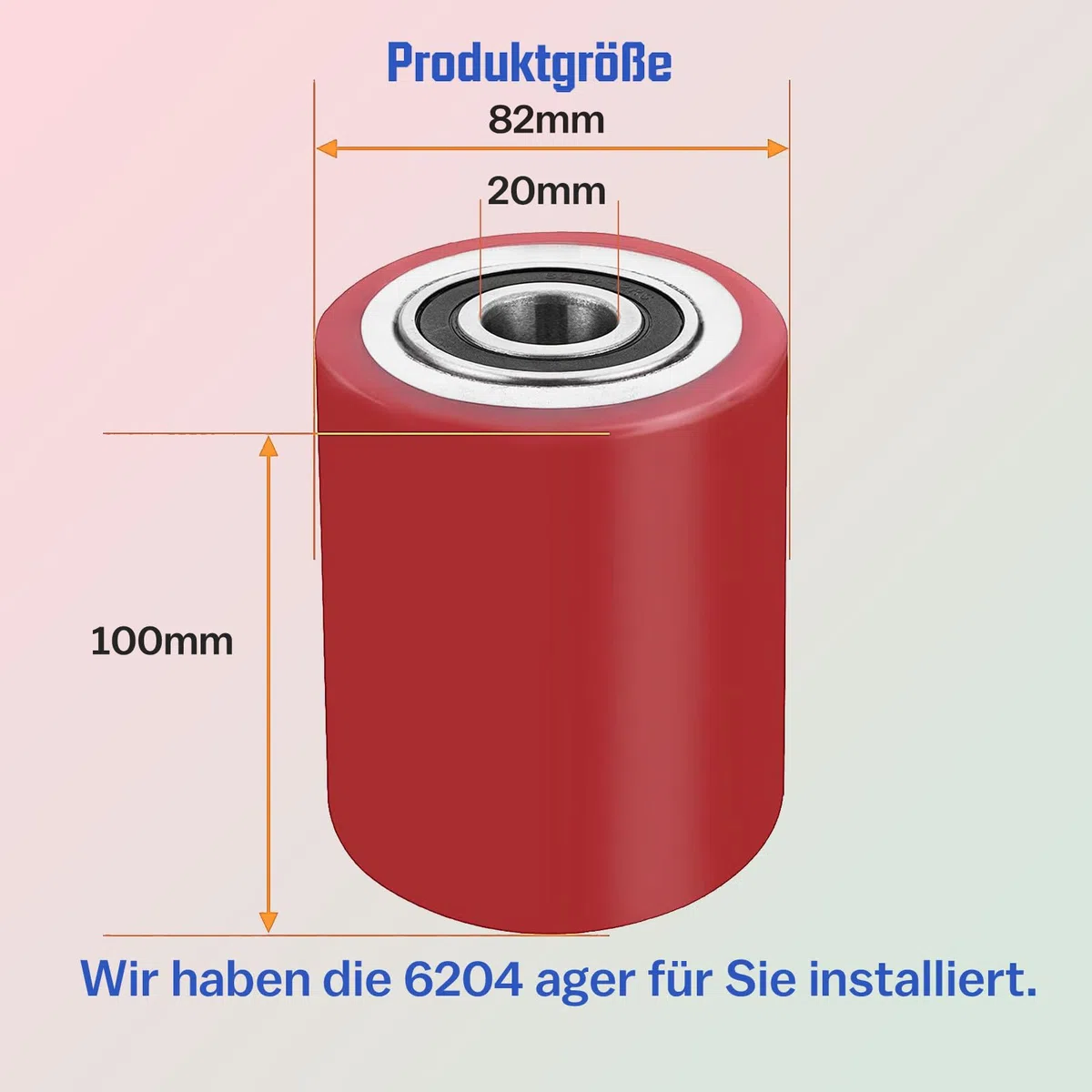 2 Stück Hubwagen Rolle Polyurethan 82 x 100 mm, mit Kugellager Rollen für Hubwagen Ersatzrollen Laufrolle | Achse 20 mm | Durchmesser 82 mm | Breite 100 mm | Maximale Belastung: 700 KG