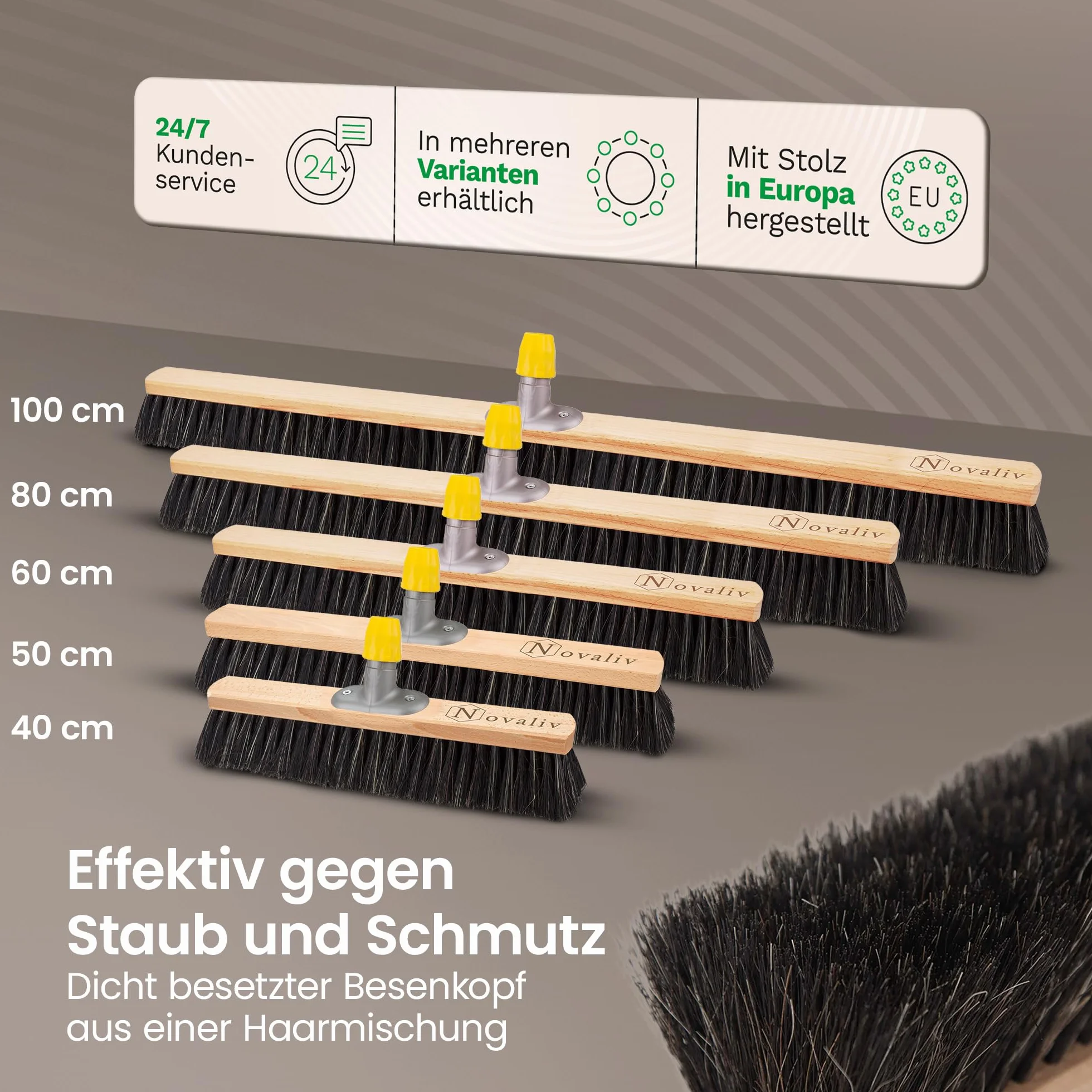 Novaliv 4X Besenkopf 40cm Rosshaar Mischung I Besen ohne Stiel Feinstaubbesen I Werkstattbesen Kehrbesen Hofbesen