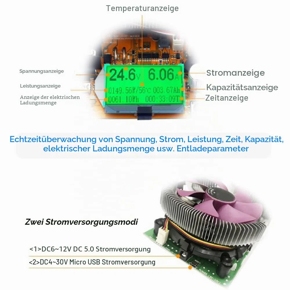 150W 20A Einstellbare Konstantstrom Elektronische Last, Hohe Präzision Entladungswiderstand Kapazität Tester mit LCM Display