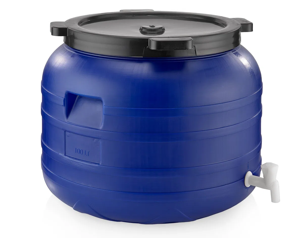Fass mit Wasserhahn, Durchmesser 52 cm, Fassungsvermögen 100 Liter