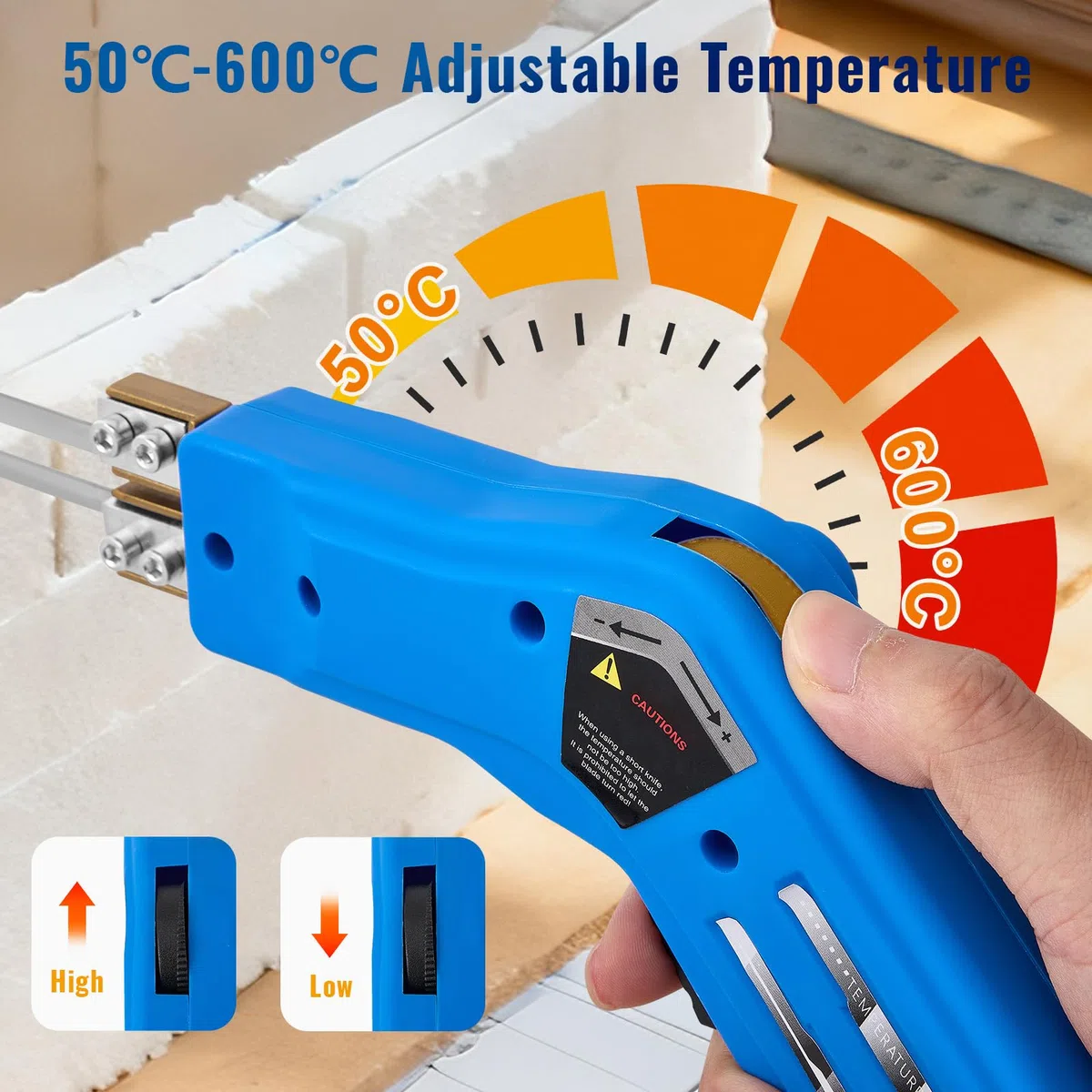 300W Styroporschneider, (50-600℃) Temperatur Einstellbar, Heißschneider für Seile Styrocutter mit 10 cm + 15 cm Gerade Klingen für EPS, KT Board, PU, Seilgewebe, Schaumstoff