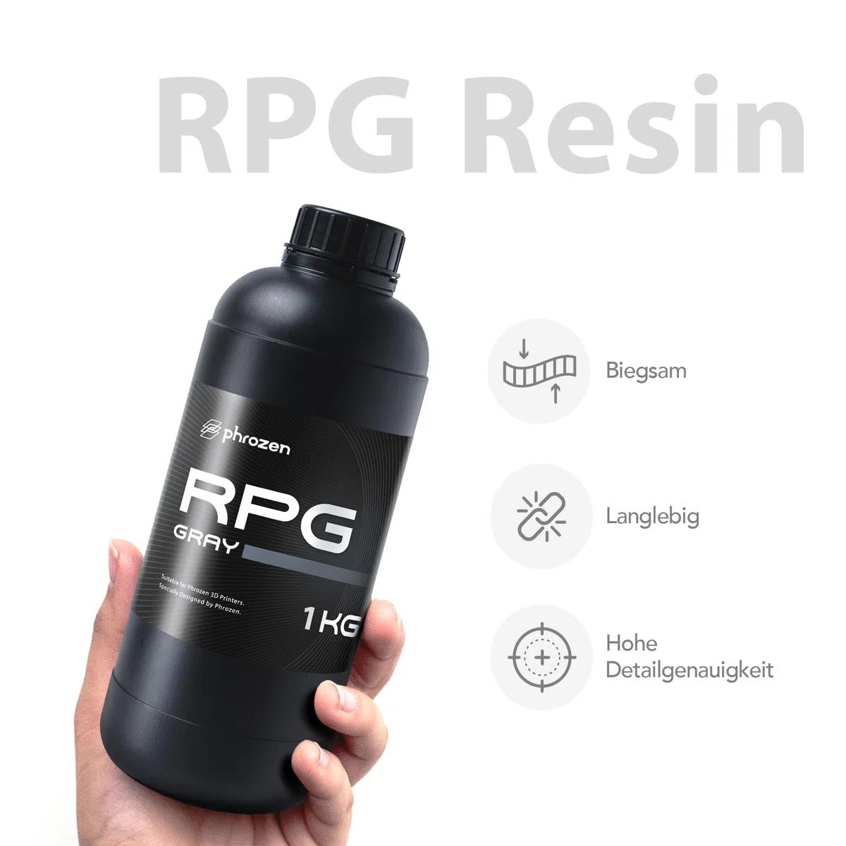 Phrozen RPG Resin | 3D Drucker Resin für SLA/DLP/LCD 3D Printer | 405nm Standard Photopolymer Druck Harz | Hohe Flexibilität und Detailgenauigkeit | ideal für RPG-Modelle - Grau (1kg)
