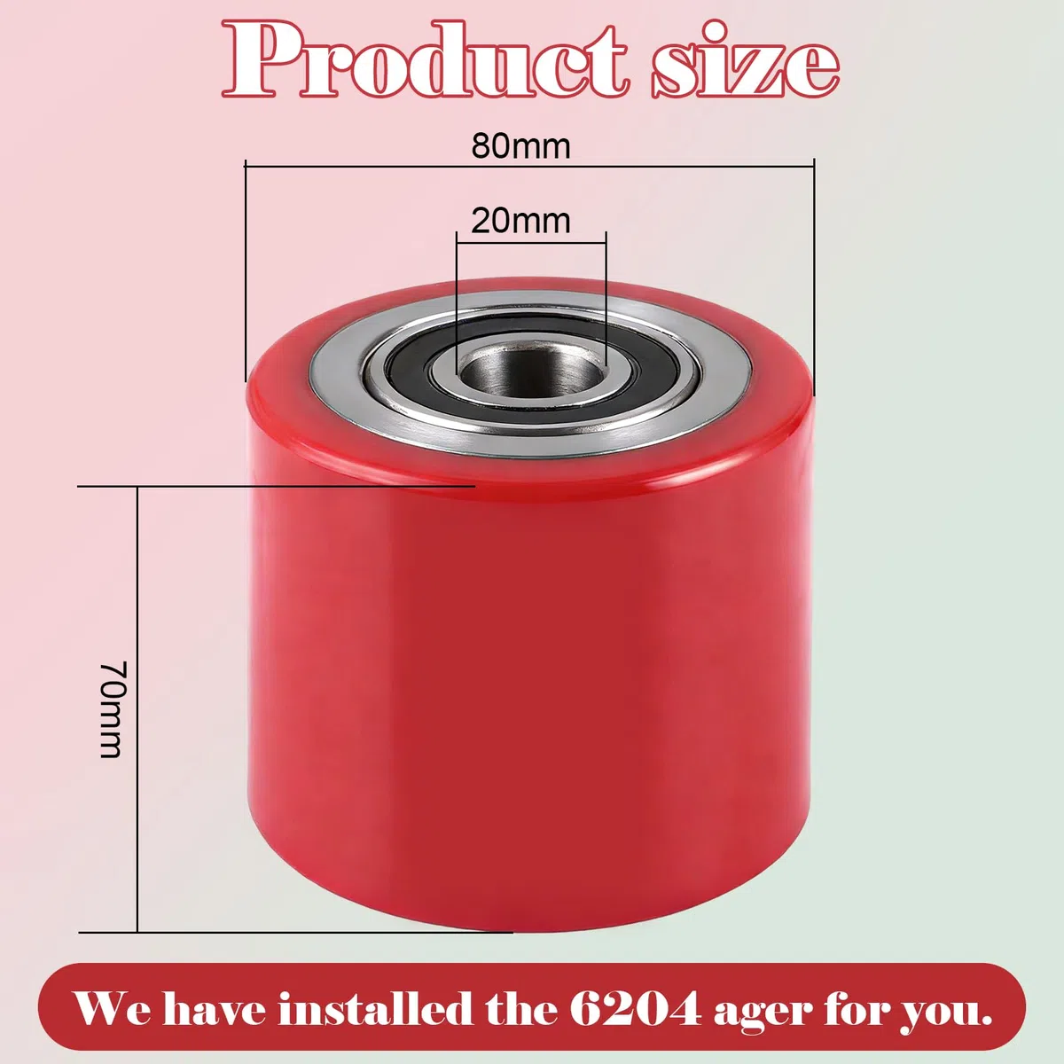 DAJAVE 4 Stück Hubwagenrollen Polyamid Nylon 80 x 70 mm Hubwagen Rolle Polyurethan, mit Kugellager Rollen für Hubwagen Ersatzrollen Laufrolle, Max. Belastung 1000 KG (Rot)