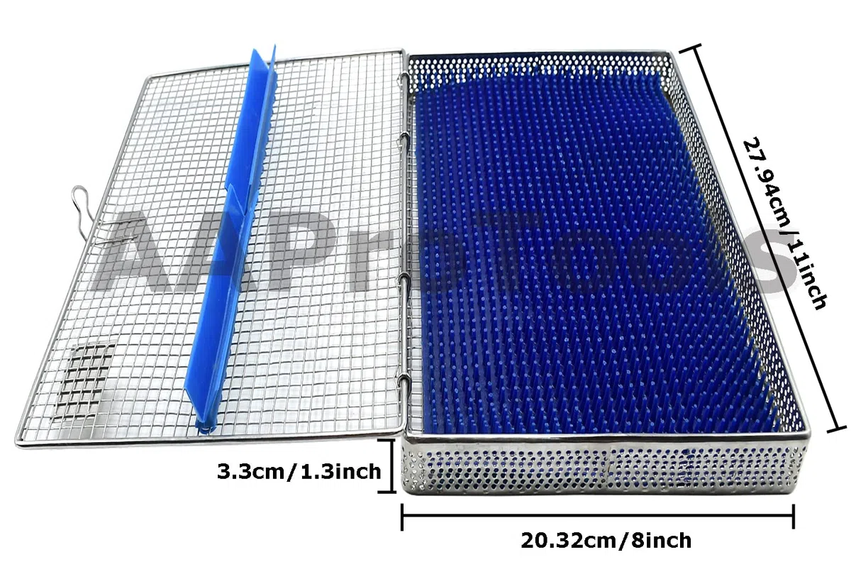 DN-2373 Instrumentententablett, perforierte Kassette, Sterilisationstablett, Deckel mit Silikonmatte, Silikonmatten für Sterilisation, Tablett, Box, Zahninstrumente, 27,9 x 20,3 x 3,3 cm