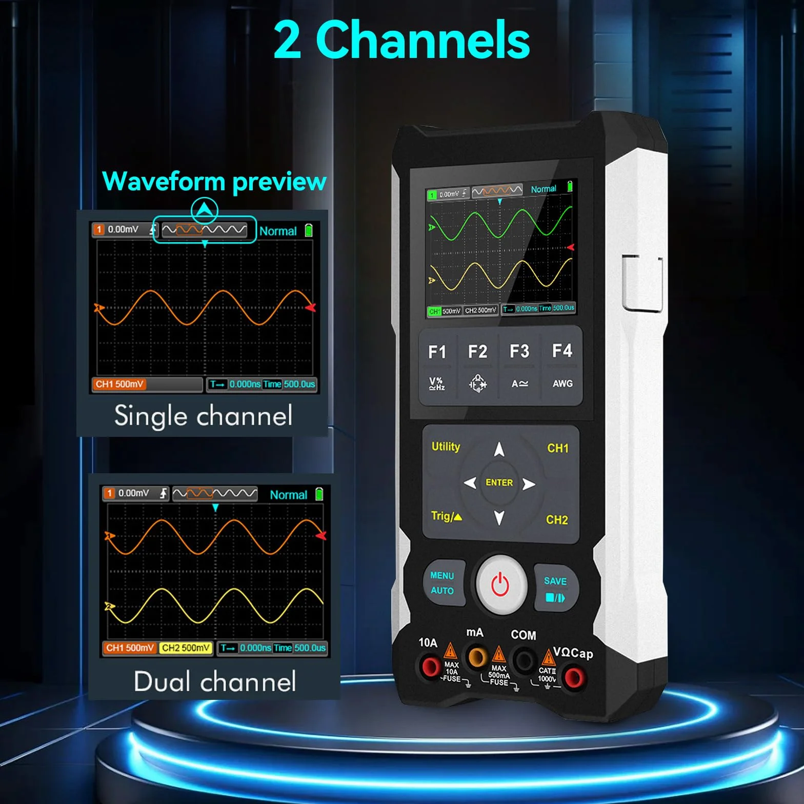 Digitales Oszilloskop + Signalgenerator + Multimeter 3 in 1: Handheld-Digitaloszilloskop 80MHz Bandbreite, 250MS/s, 2 Kanal 2 in 1 Oszilloskop Tragbares Handheld-Oszilloskop für KFZ & Elektronik
