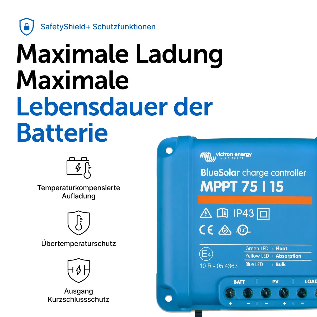 Victron Energy BlueSolar MPPT Laderegler - Solar Laderegler - 75V 15 Amp 12/24-Volt
