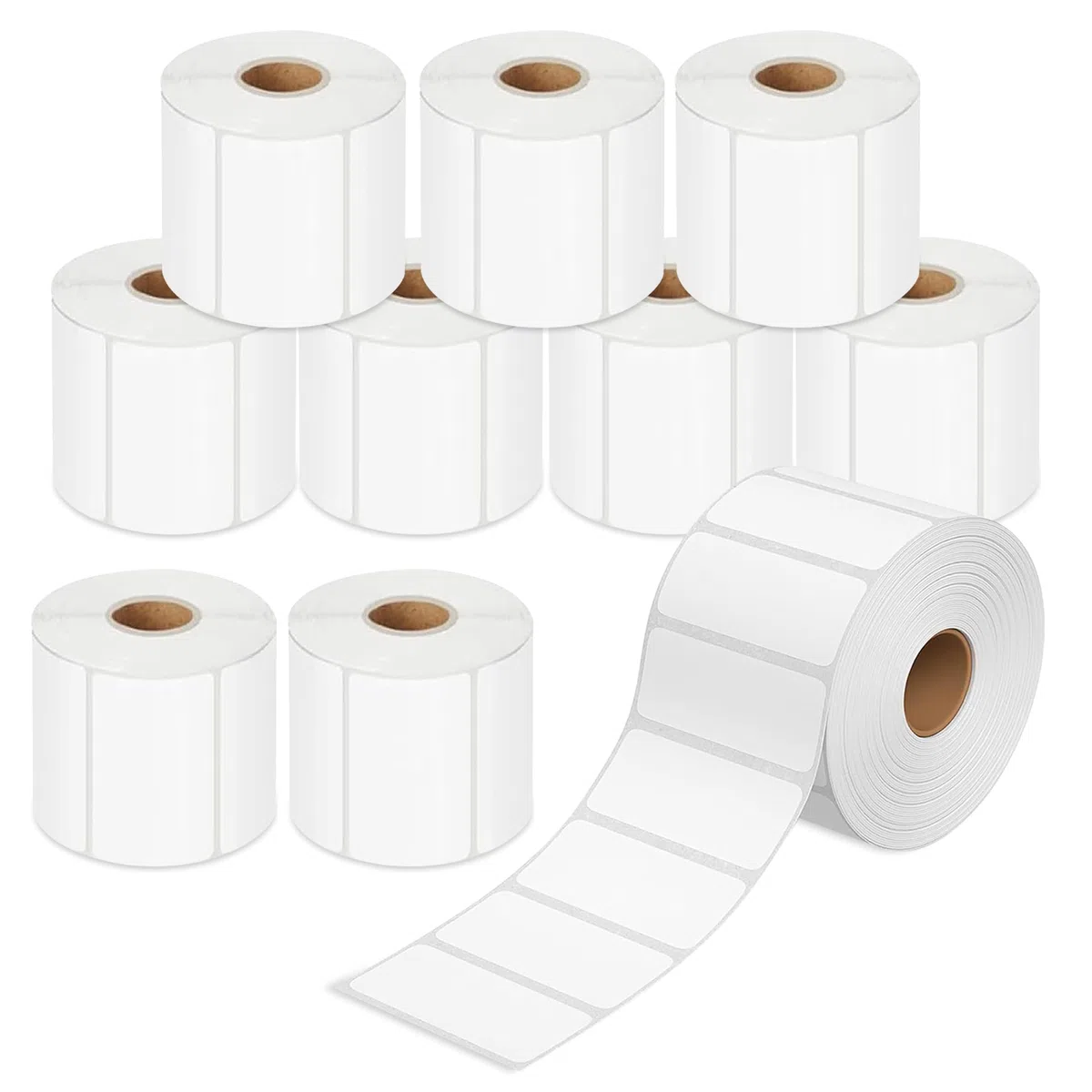GLUN Direct Thermal Barcode-Etiketten, Größe 50 mm x 25 mm, 10.000 Etiketten, 10 Rollen, direktes thermisches Weiß, selbstklebender Aufkleber zum Beschriften und Barcodieren