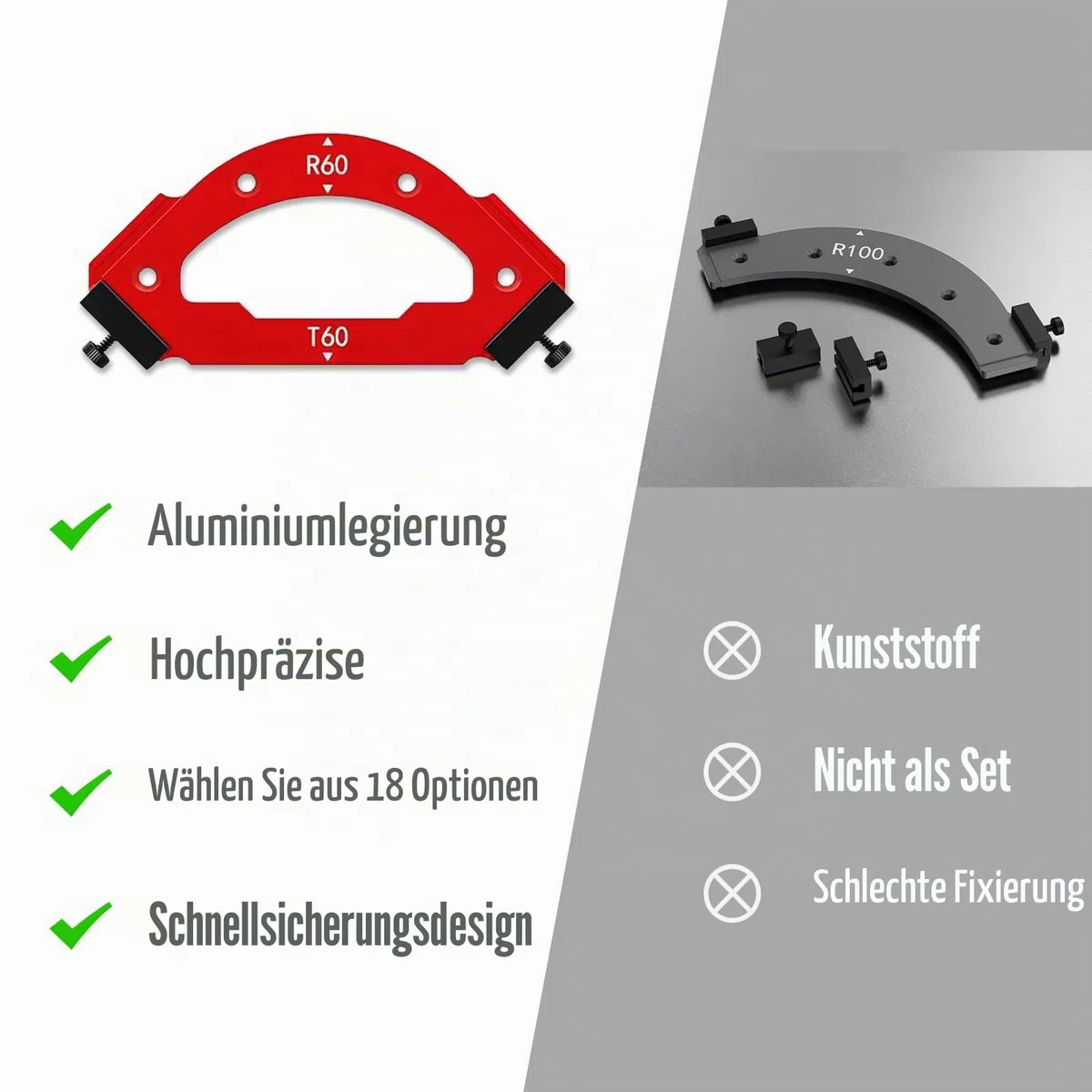2026 NEW Frässchablone Oberfräse 7er Set | Radius Frässchablone Oberfräse Aluminium R10–R60 T10–T60 | 3-in-1 Innen Außen Gerade Schablone Oberfräse | Oberfräse Zubehör Holzarbeiten