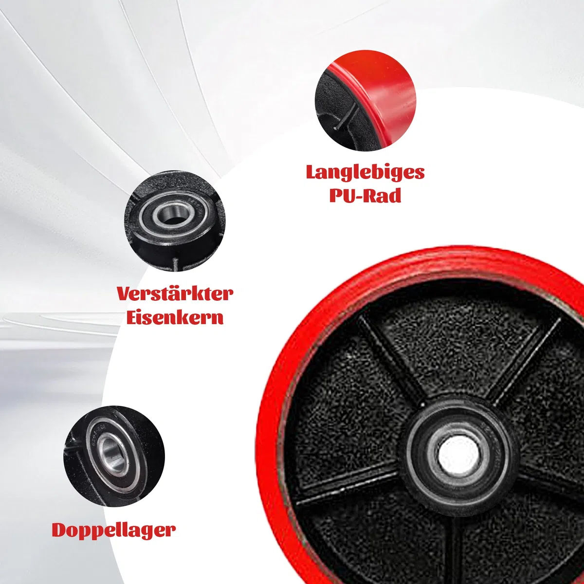2 Stück Hubwagen Rollen 180 x 50 mm Laufrollen mit Kugellager PU-Rollen für Hubwagen Ersatzrollen mit Achse