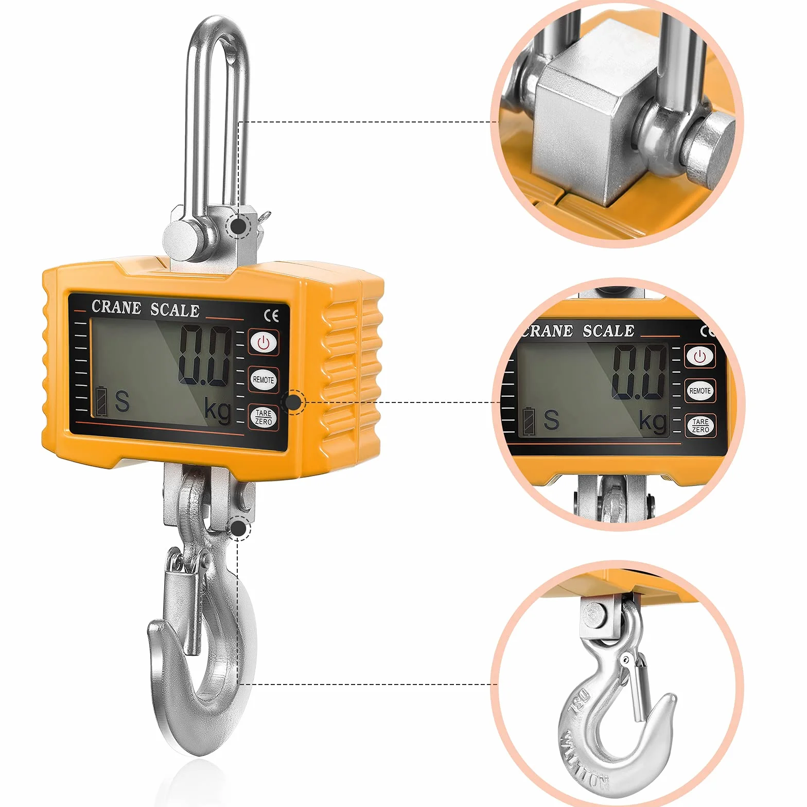 Hängewaage Digitalgewicht 2200lbs/1000kg Industriell Kranwaage Hochleistungs-Hängewaage für Bauernhöfe Tragbare elektronische Hängewaage 1T (A)