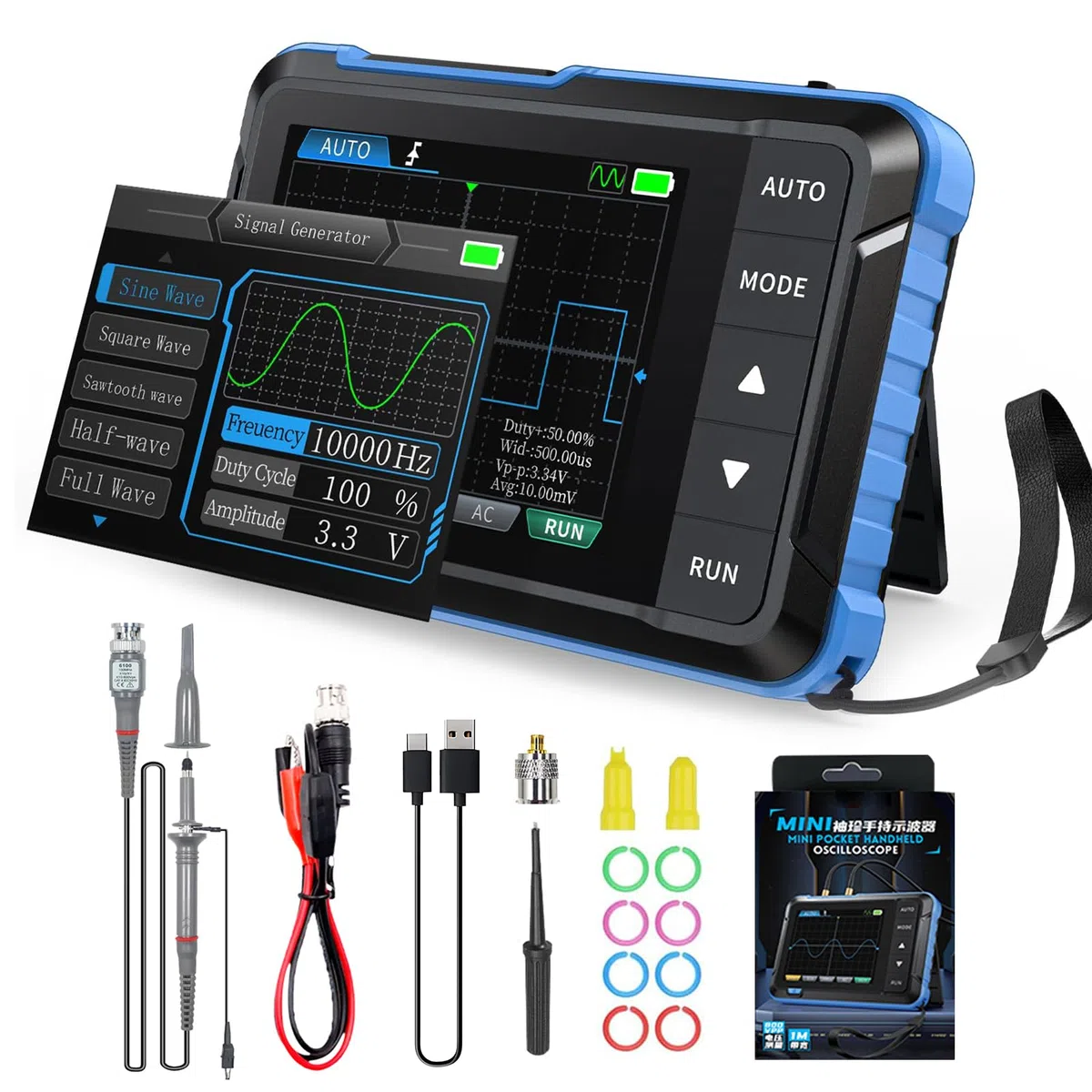 2-in-1 Handliches Oszilloskop, WapoRich DSO153 Digitaloszilloskop mit Signalgenerator 1 MHz, 5 MSa/s, 14 Signalformen, Online Update Kompaktes Mini-Oszi für unterwegs