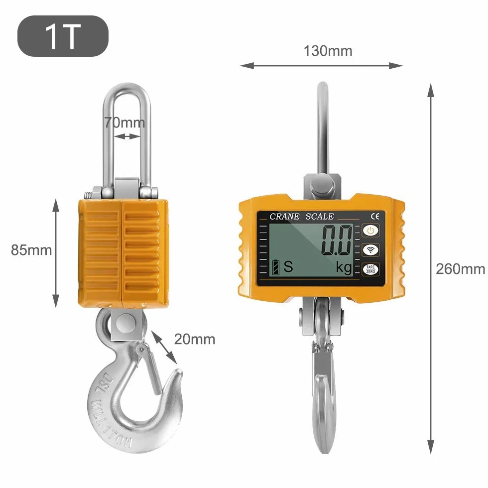 KKTECT Industrielle Hängewaage 1000kg/2000lb Hochleistungsfernbedienung wiederaufladbare Super Clear Digital Crane Scale